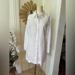 White linen shirt dress by Flax